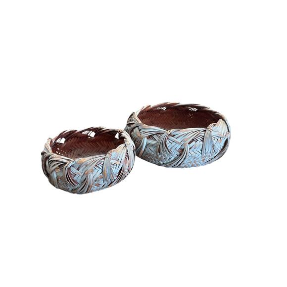 2 Gray Table Top round Baskets Bundle - Picture 1 of 4